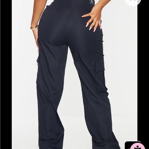PRETTYLITTLETHING Shape Black Buckle Detail Cargo Wide Leg Pants. Black (S) NWT - Picture 1 of 4